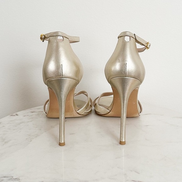 NEW Stuart Weitzman Nudistsong Metallic Cross Ankle Strap Sandals Size 11 - Picture 10 of 13
